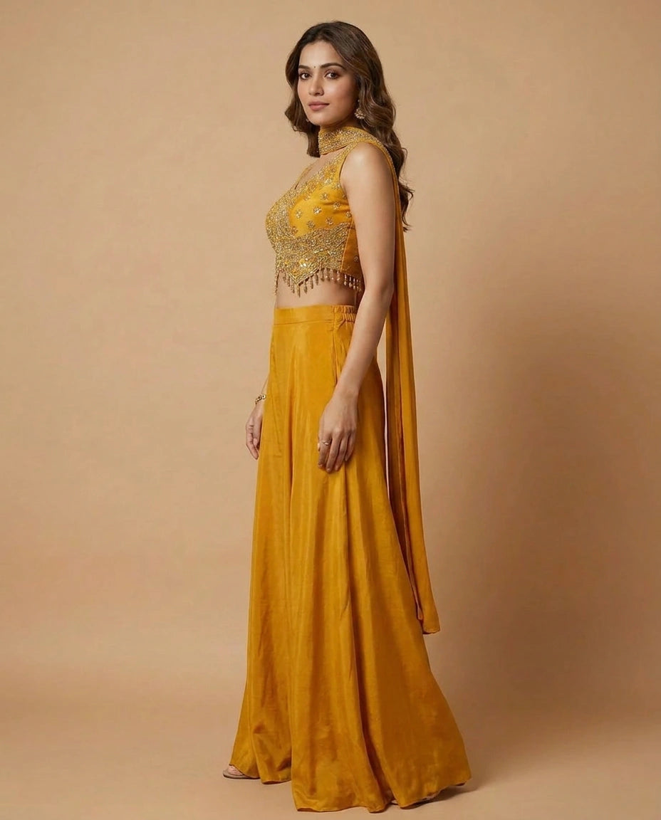 Crepe Silk Choli Palazzo Set - Rangoli India