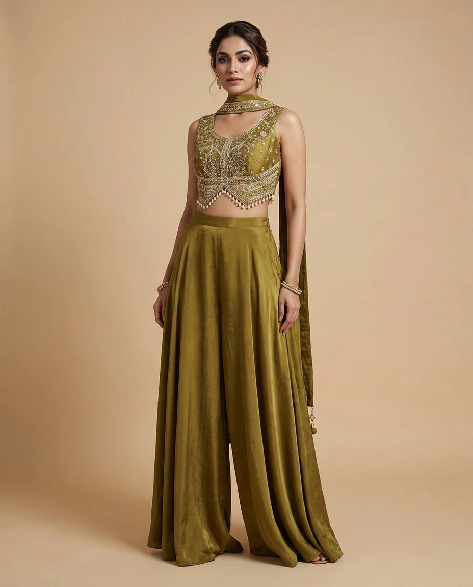 Crepe Silk Choli Palazzo Set - Rangoli India