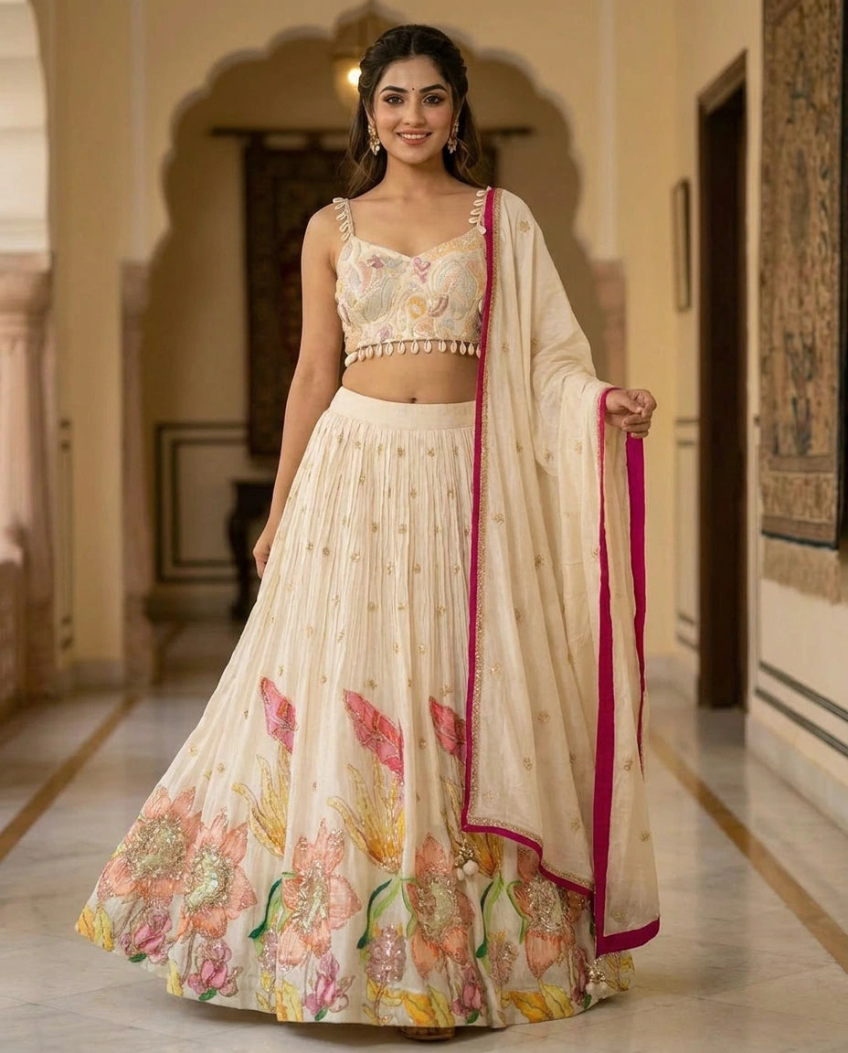 Chinon Croptop Lehenga - Rangoli India