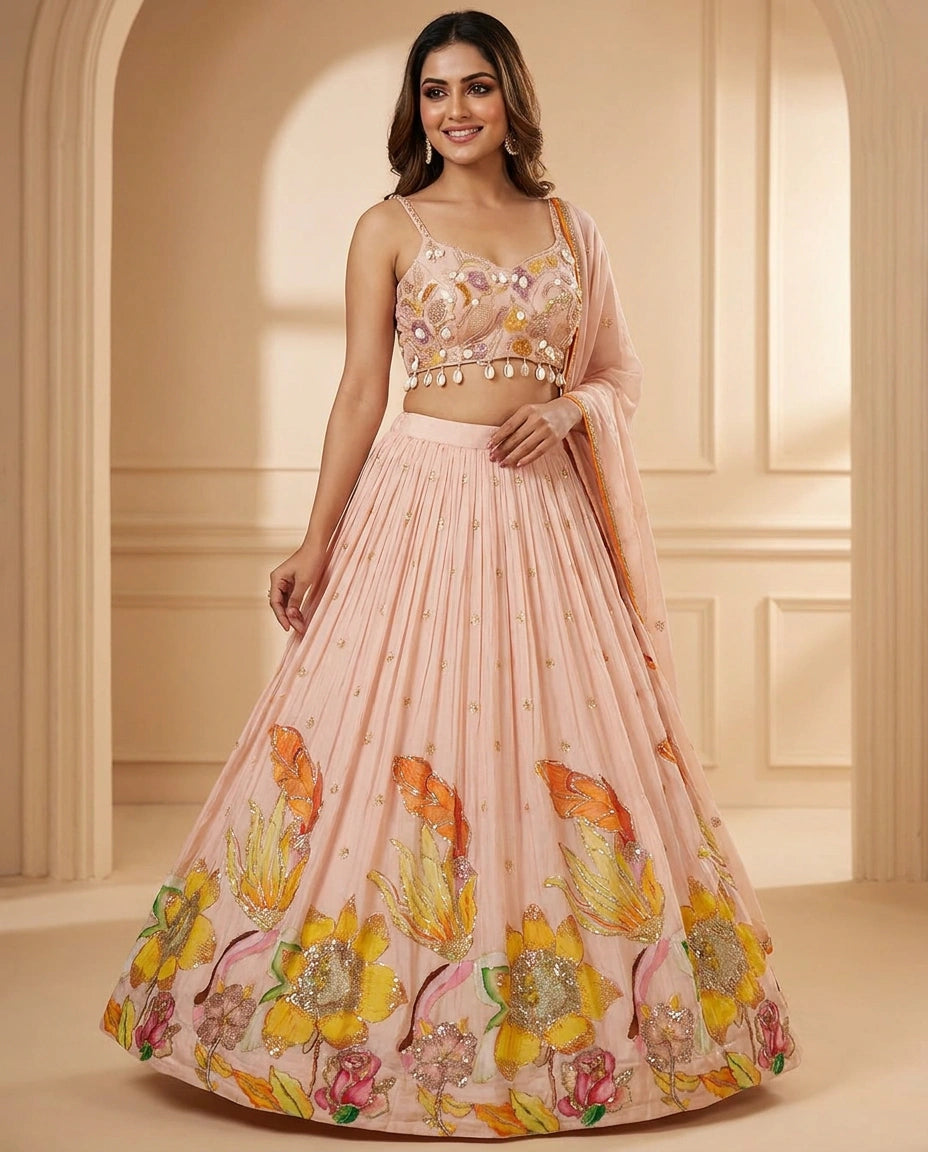 Chinon Croptop Lehenga - Rangoli India
