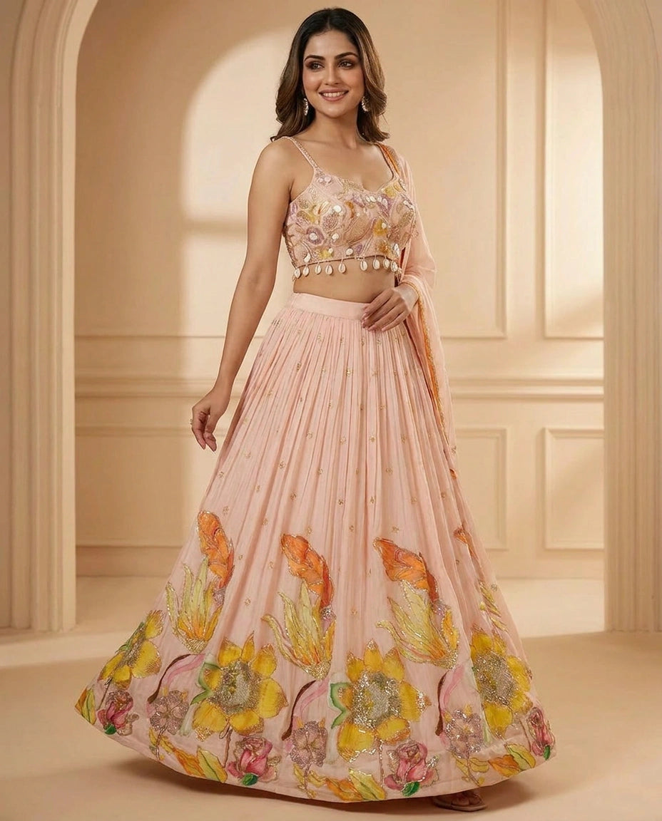 Chinon Croptop Lehenga - Rangoli India