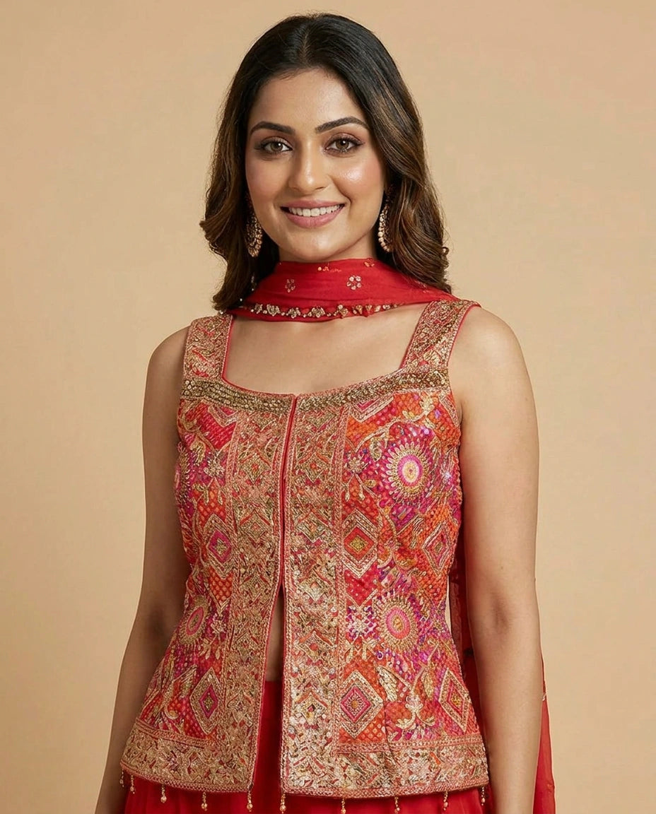 Silk Katan Choli Long Palazzo - Rangoli India