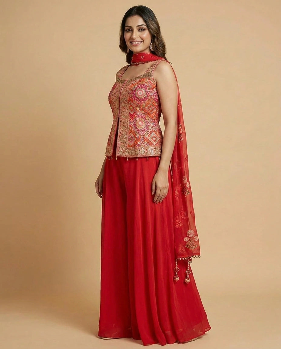 Silk Katan Choli Long Palazzo - Rangoli India