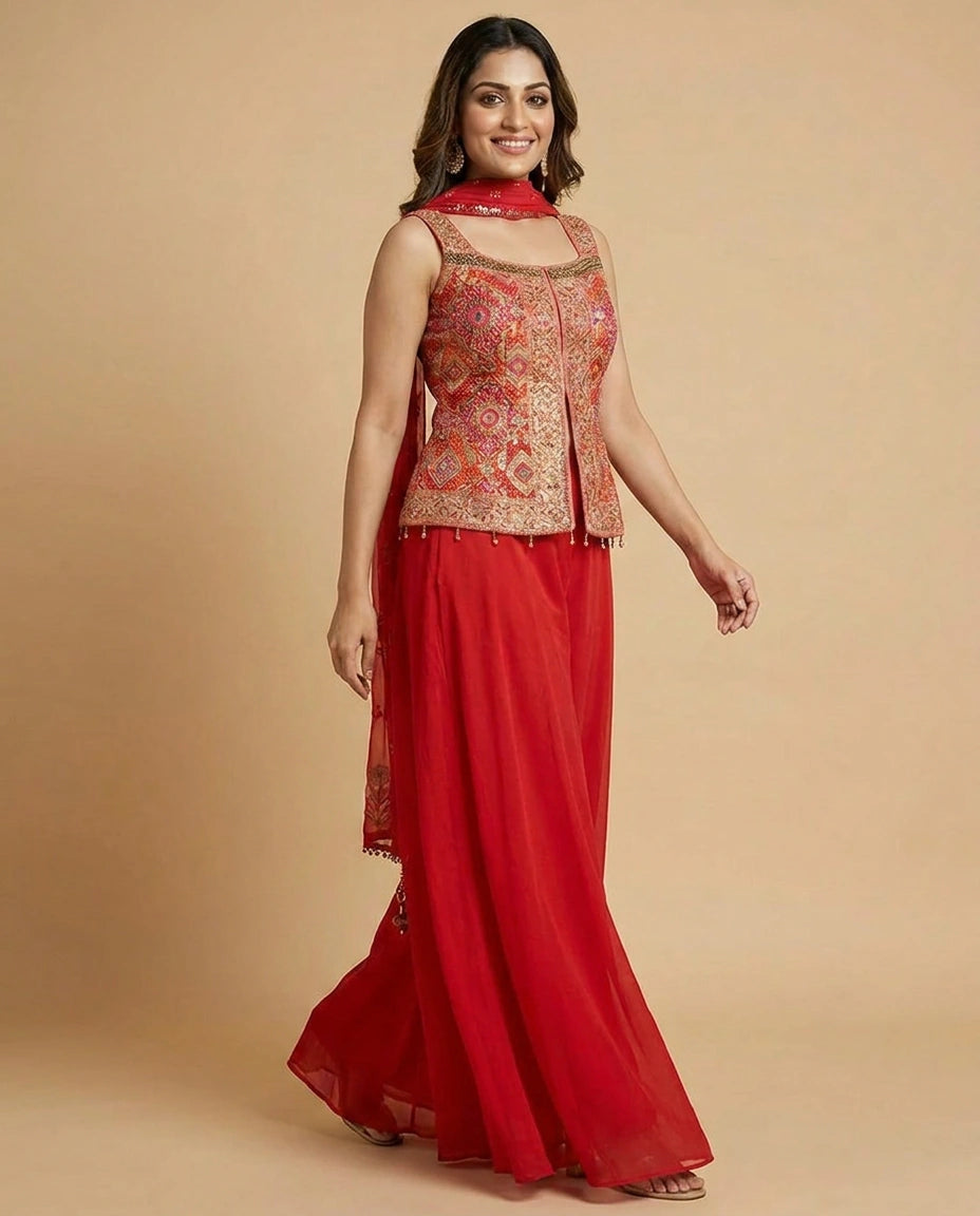 Silk Katan Choli Long Palazzo - Rangoli India