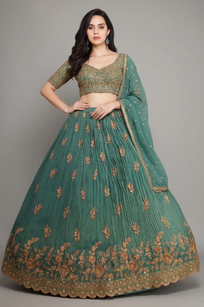 Designer Tissue Lehenga Crop Top Set | Rangoli