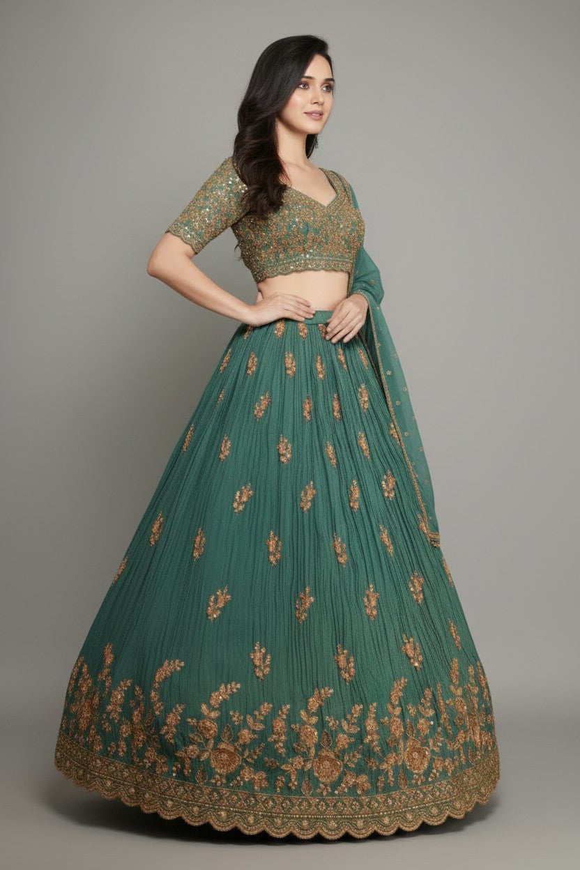 Designer Tissue Lehenga Crop Top Set - View 2 | Rangoli