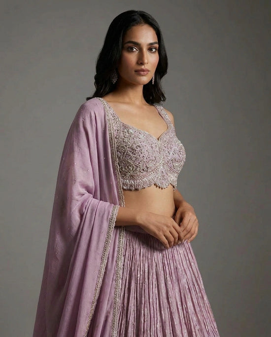 Tissue Croptop Lehenga with Embroidered Croptop view 2