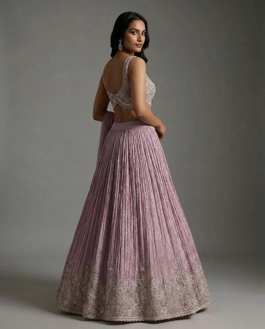 Tissue Croptop Lehenga with Embroidered Croptop view 3