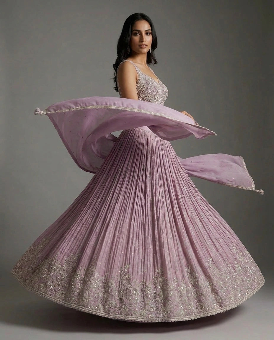 Tissue Croptop Lehenga with Embroidered Croptop view 4
