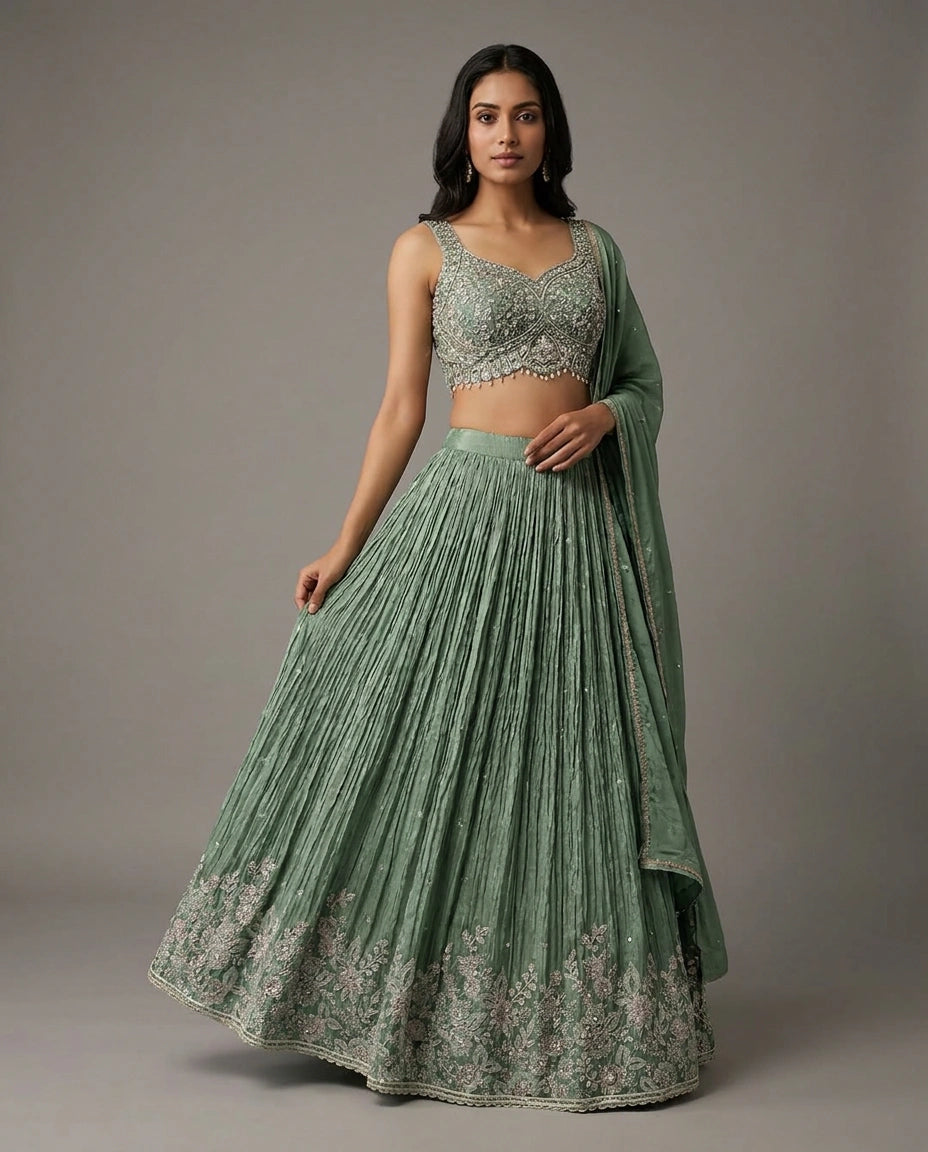 Tissue Croptop Lehenga with Embroidered Croptop view 5