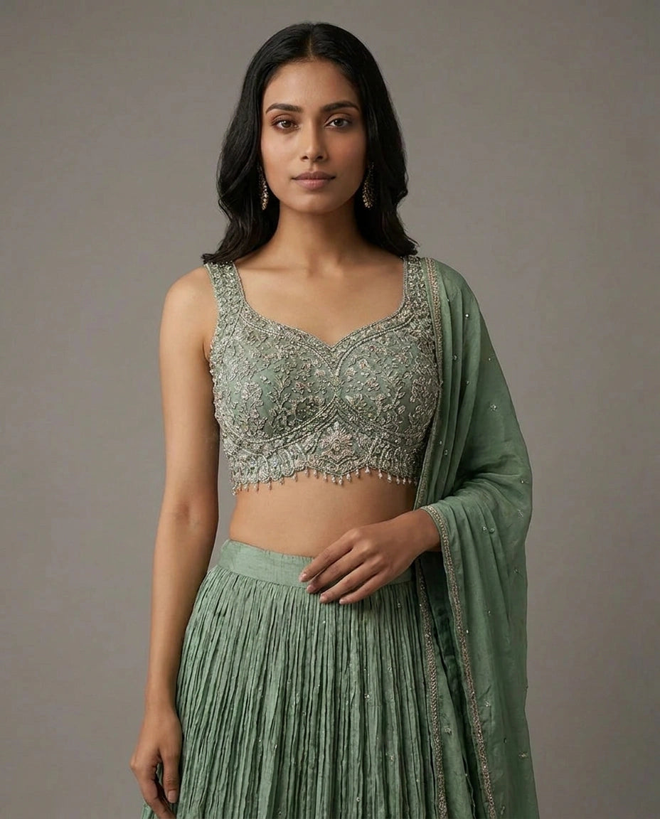 Tissue Croptop Lehenga with Embroidered Croptop view 6