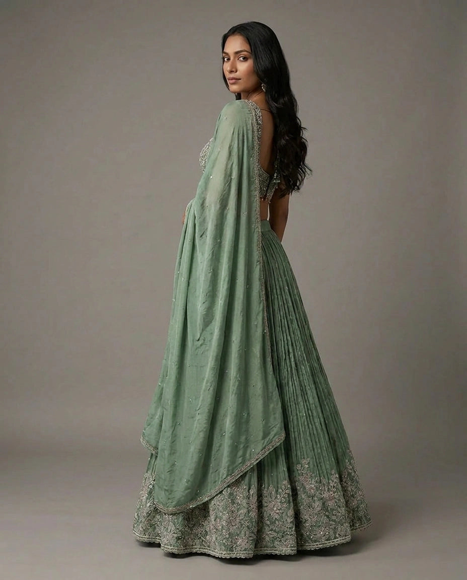 Tissue Croptop Lehenga with Embroidered Croptop view 7