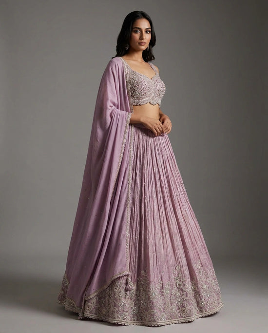 Tissue Croptop Lehenga with Embroidered Croptop - Rangoli India