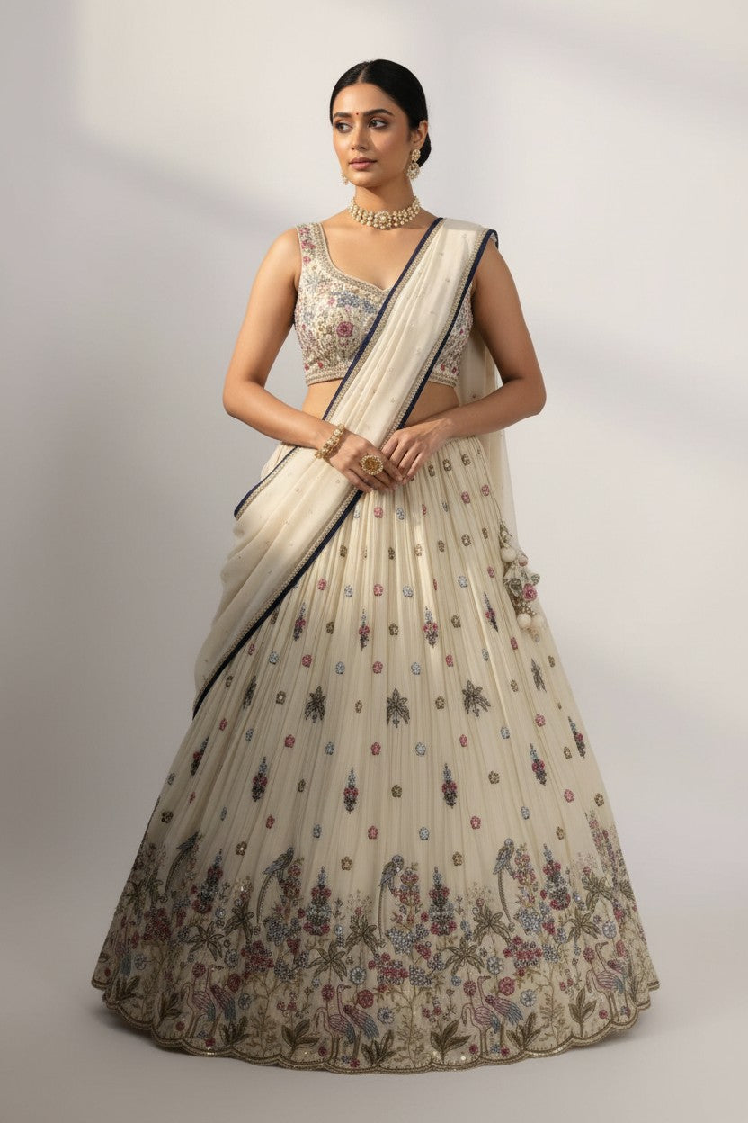Designer Tissue Lehenga Crop Top Set | Rangoli