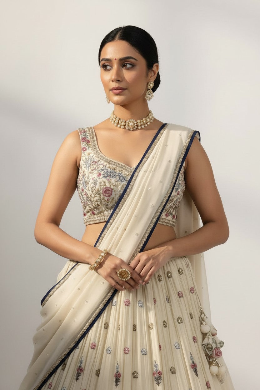 Designer Tissue Lehenga Crop Top Set - View 3 | Rangoli
