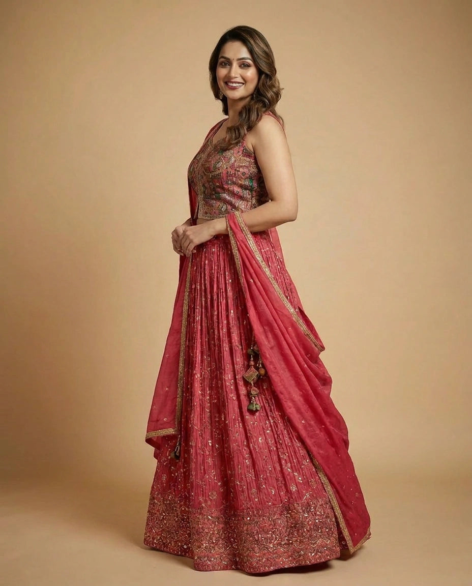 Chinon Croptop Lehenga - Rangoli India