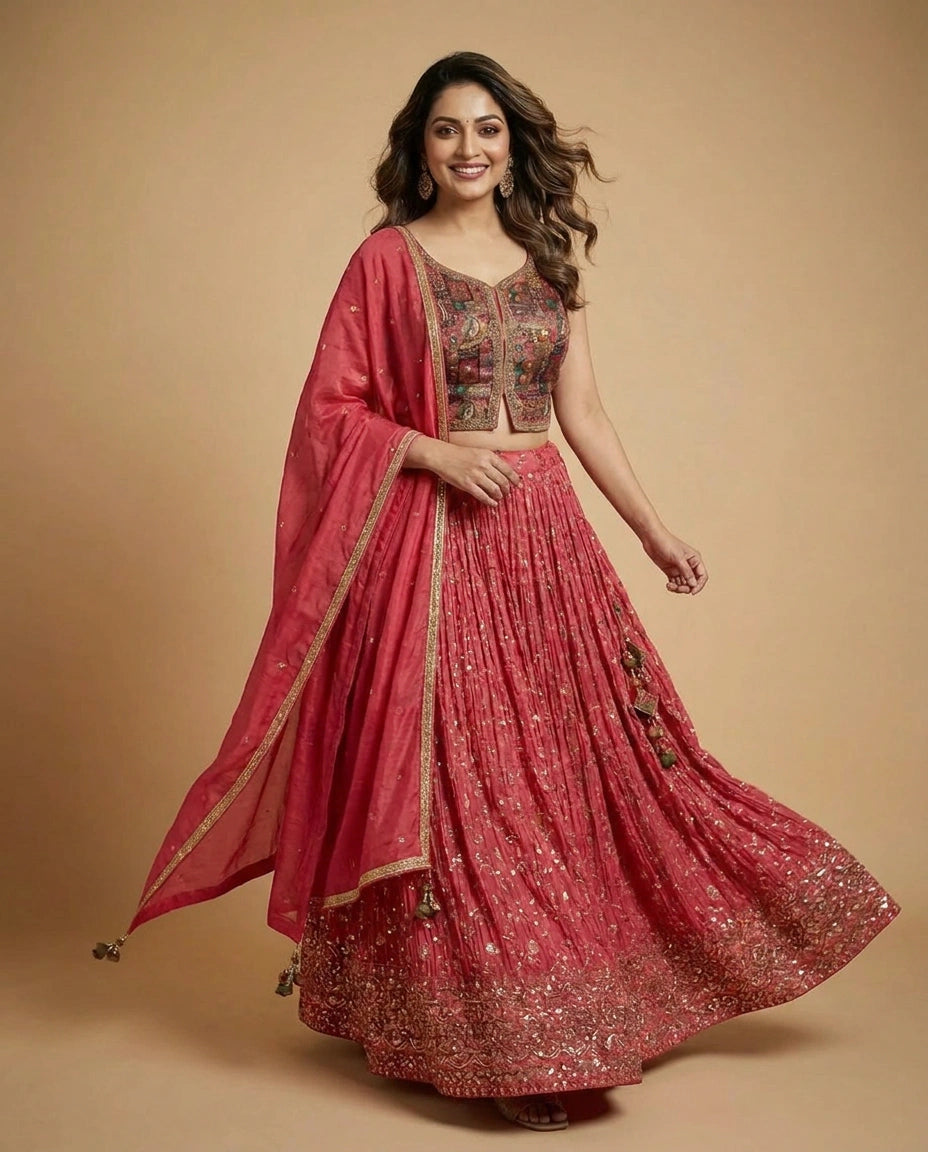 Chinon Croptop Lehenga - Rangoli India