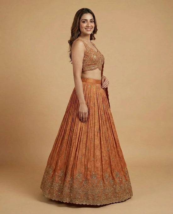 Tissue Croptop Lehenga with Printed Detail - Rangoli India