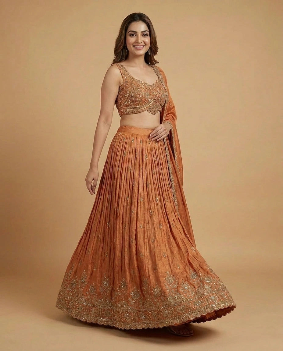 Tissue Croptop Lehenga with Printed Detail - Rangoli India