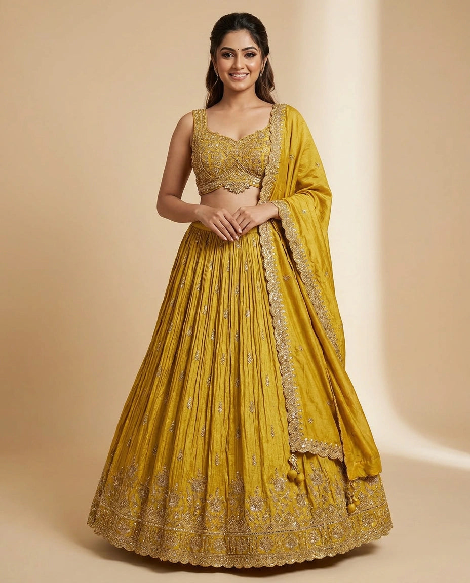 Tissue Croptop Lehenga with Printed Detail - Rangoli India