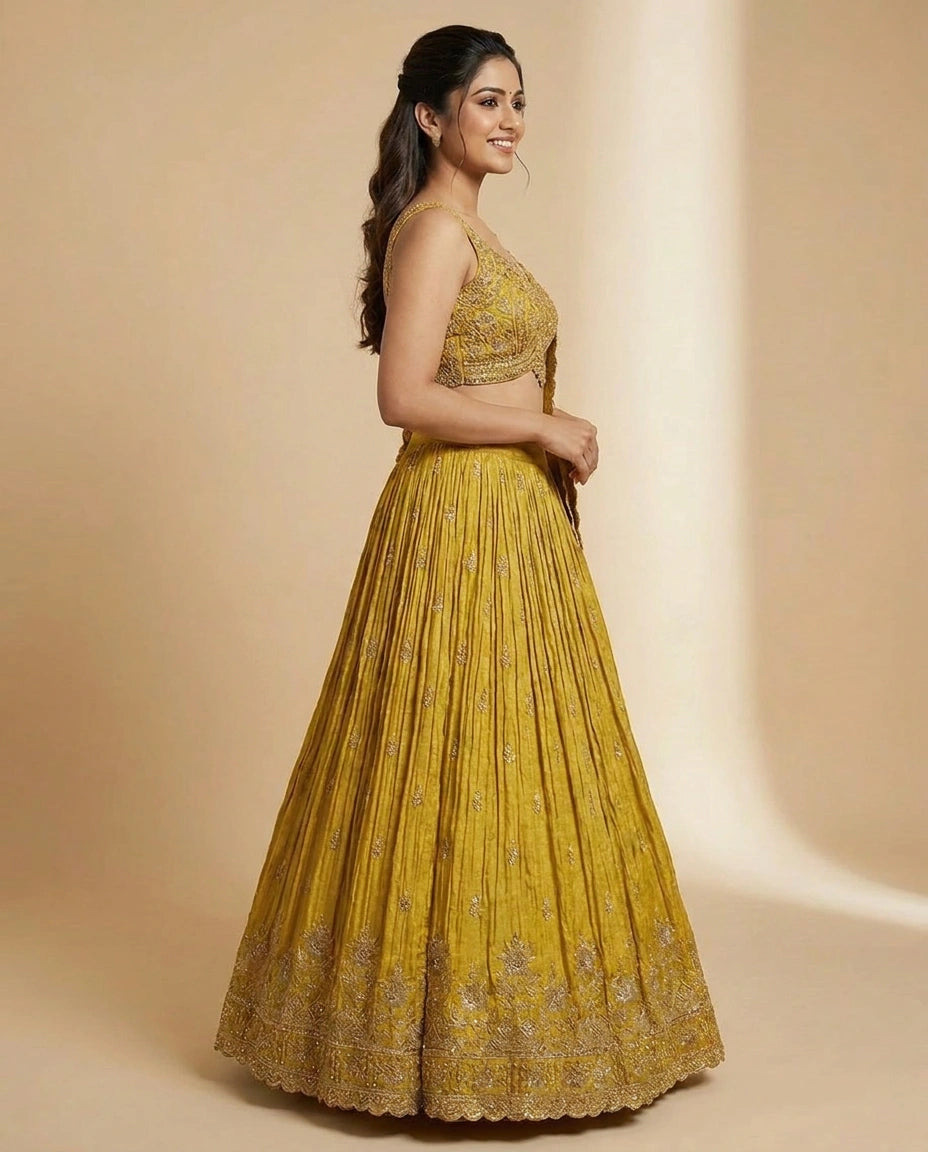 Tissue Croptop Lehenga with Printed Detail - Rangoli India