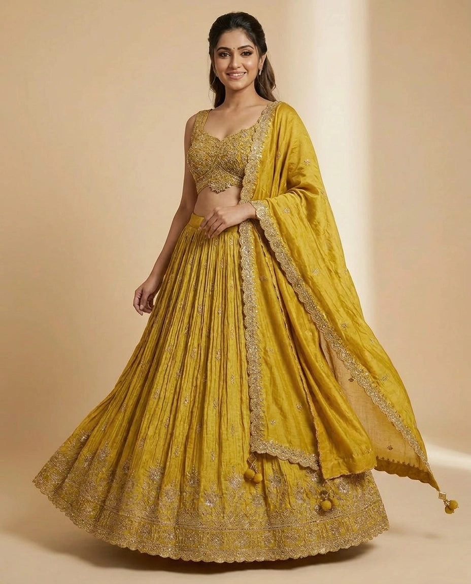 Tissue Croptop Lehenga with Printed Detail - Rangoli India