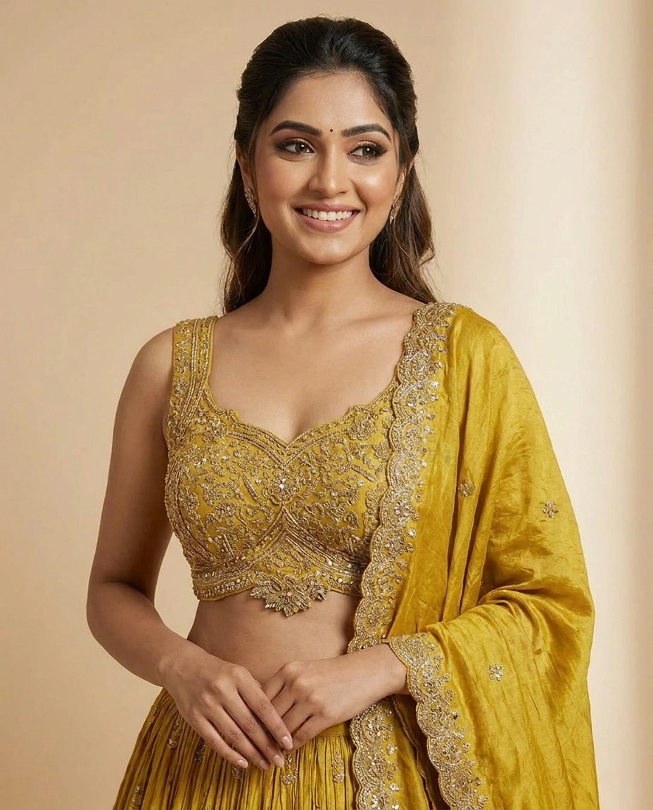 Tissue Croptop Lehenga with Printed Detail - Rangoli India