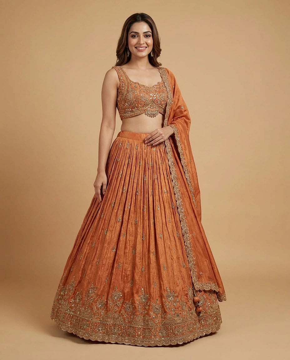 Tissue Croptop Lehenga with Printed Detail - Rangoli India