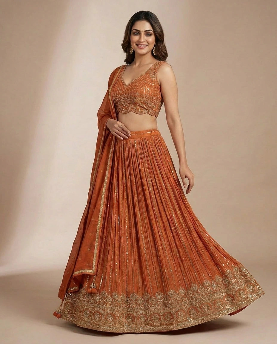 Chinon Croptop Lehenga - Rangoli India