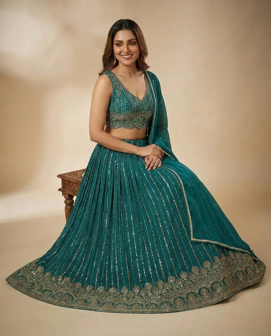 Chinon Croptop Lehenga - Rangoli India