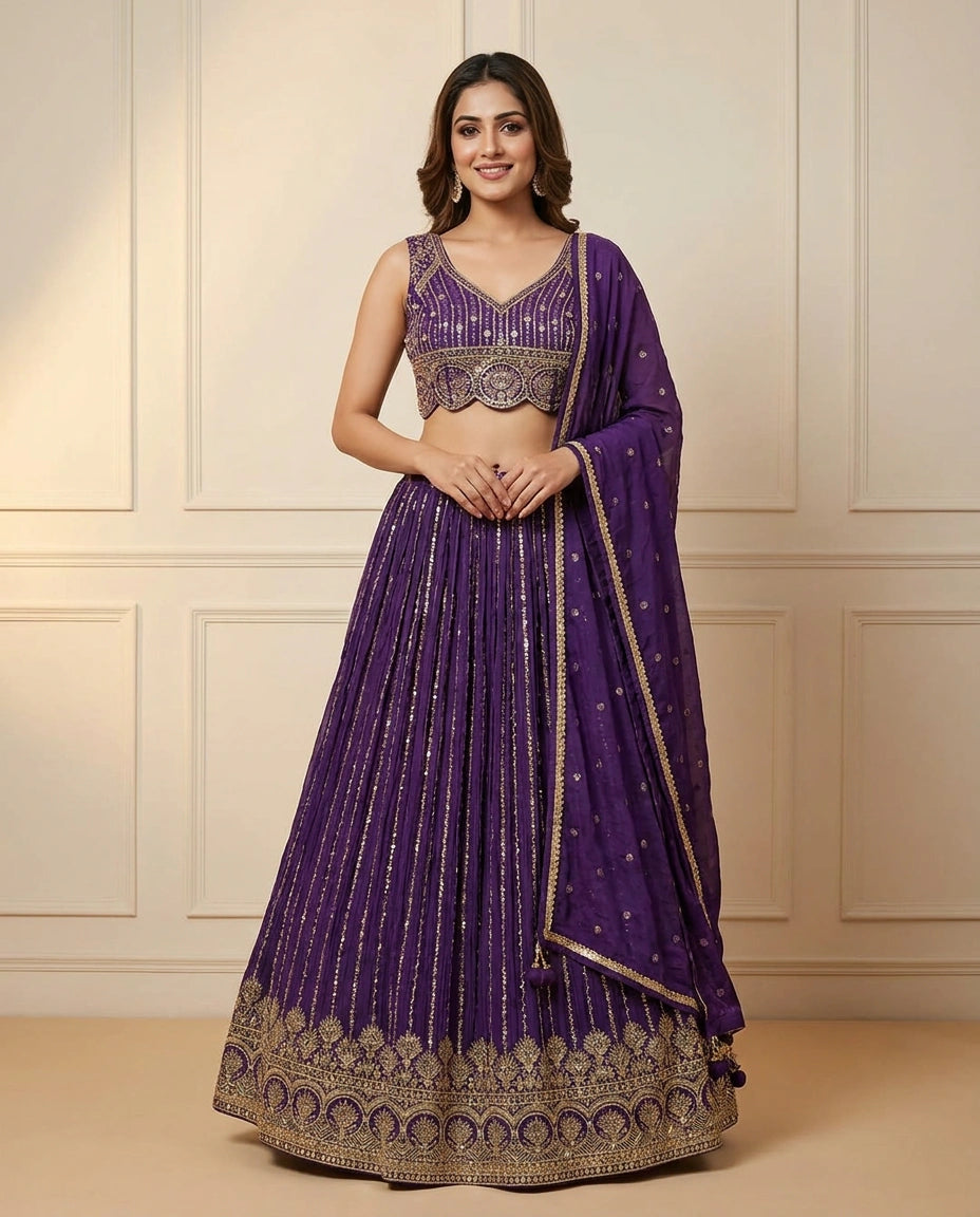 Chinon Croptop Lehenga - Rangoli India