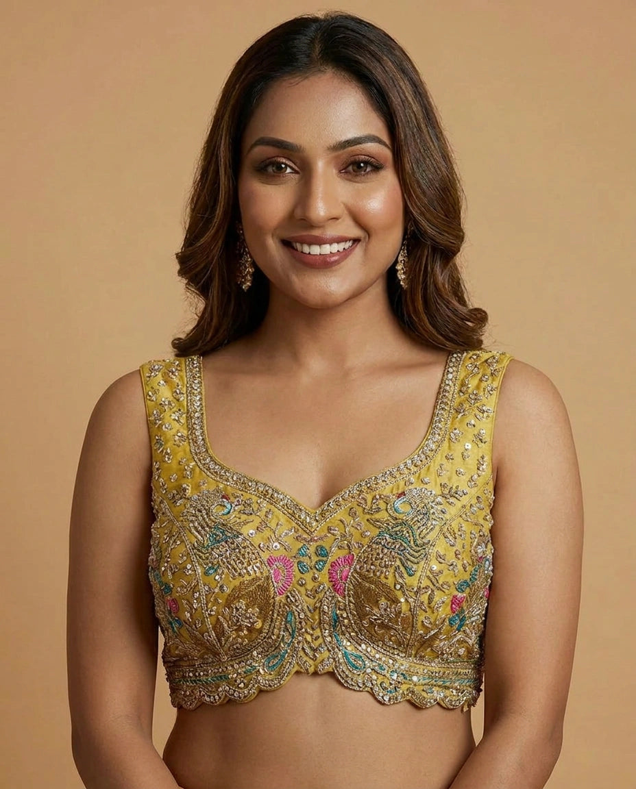 Tissue Croptop Lehenga with Floral Embroidery and Cape