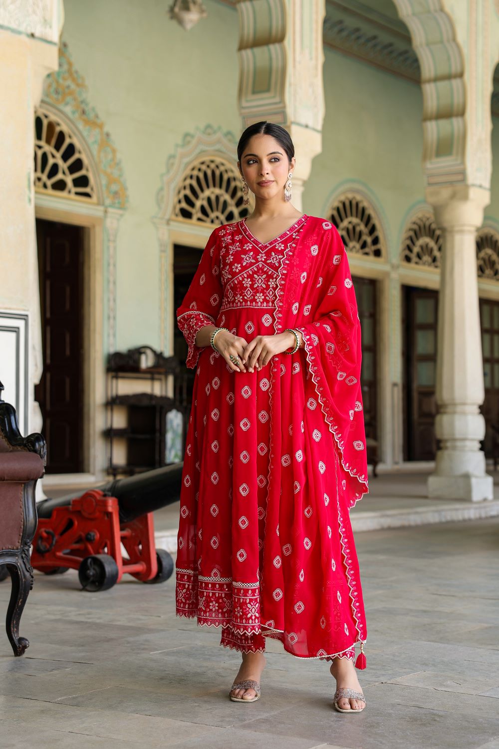Red Anarkali Suit Set
