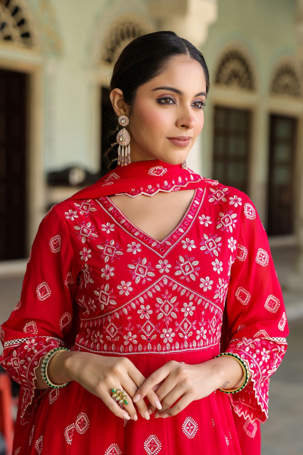 Red Anarkali Suit Set