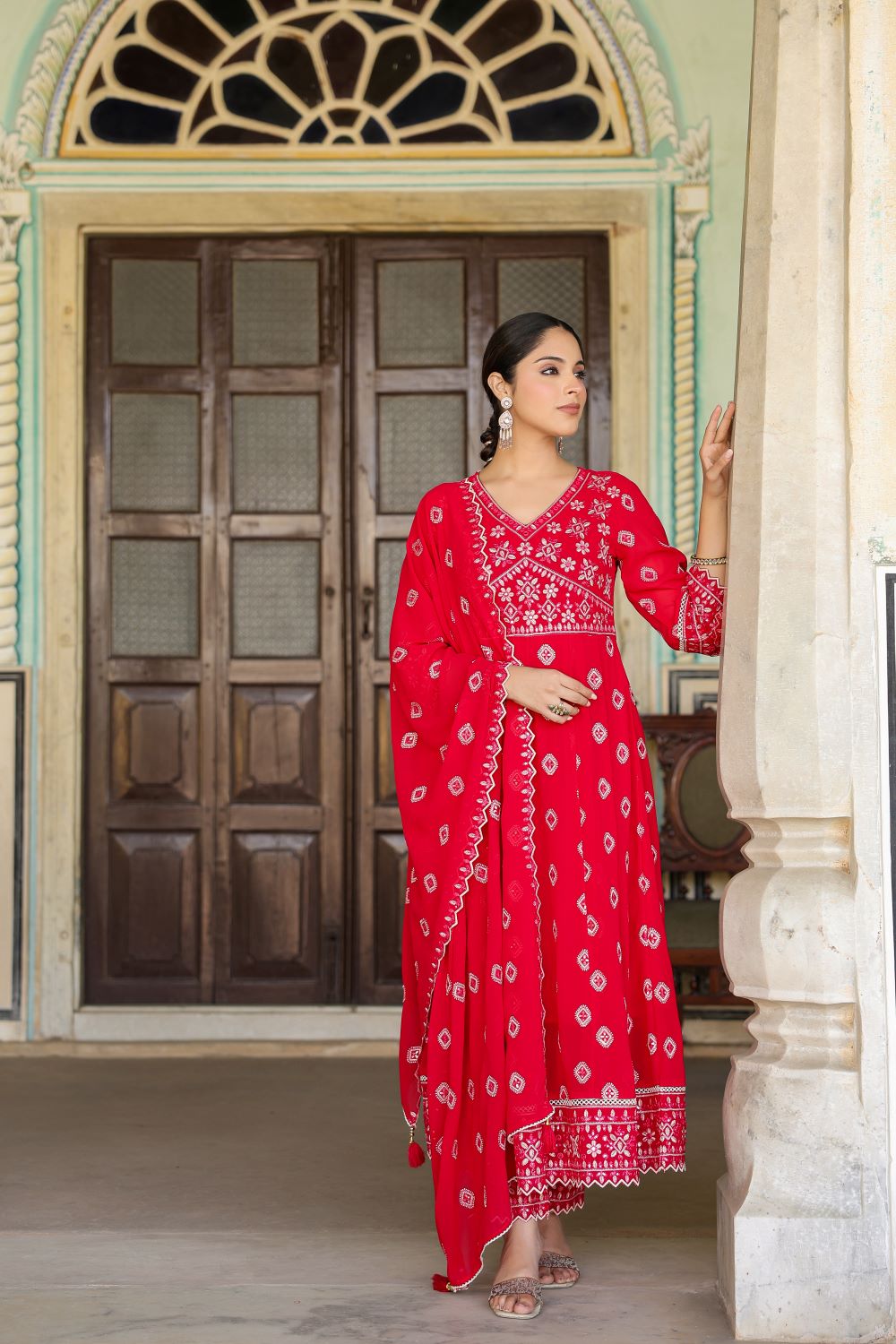 Red Anarkali Suit Set