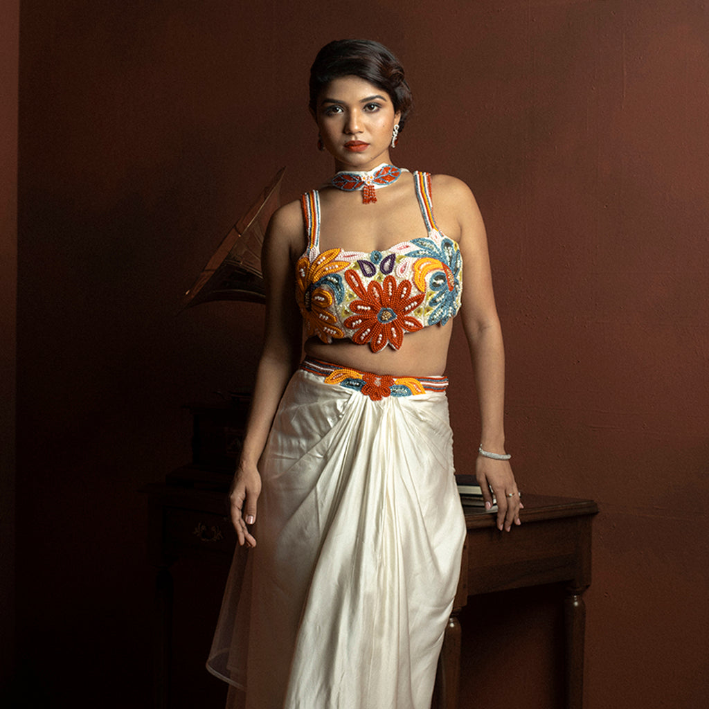 Helen Neck Floral Cape And Skirt Set