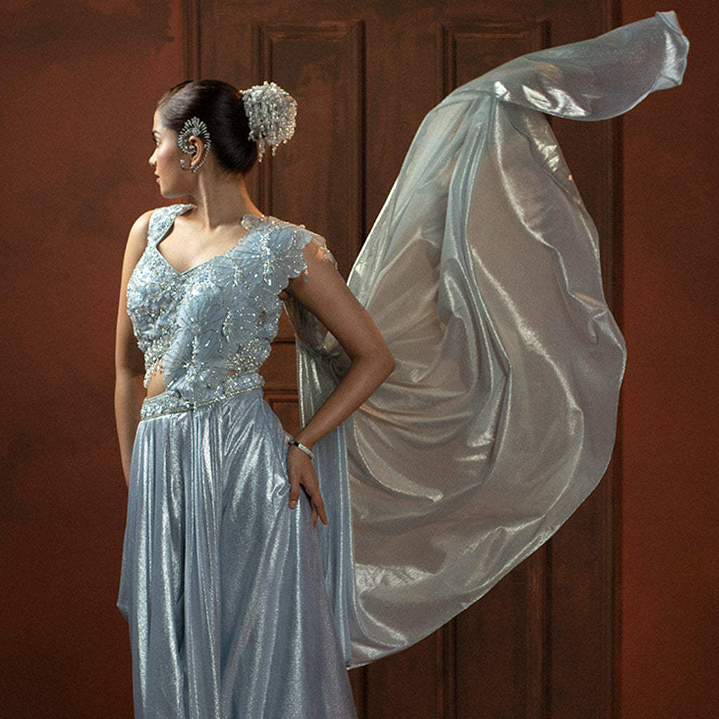 Sky Blue Indo Western Saree