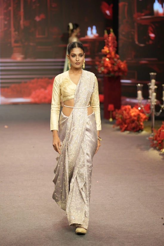Mauve Embroidered Katan Silk Saree