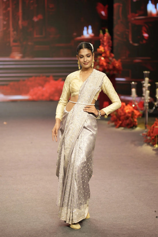 Mauve Embroidered Katan Silk Saree — photo 2 of 5