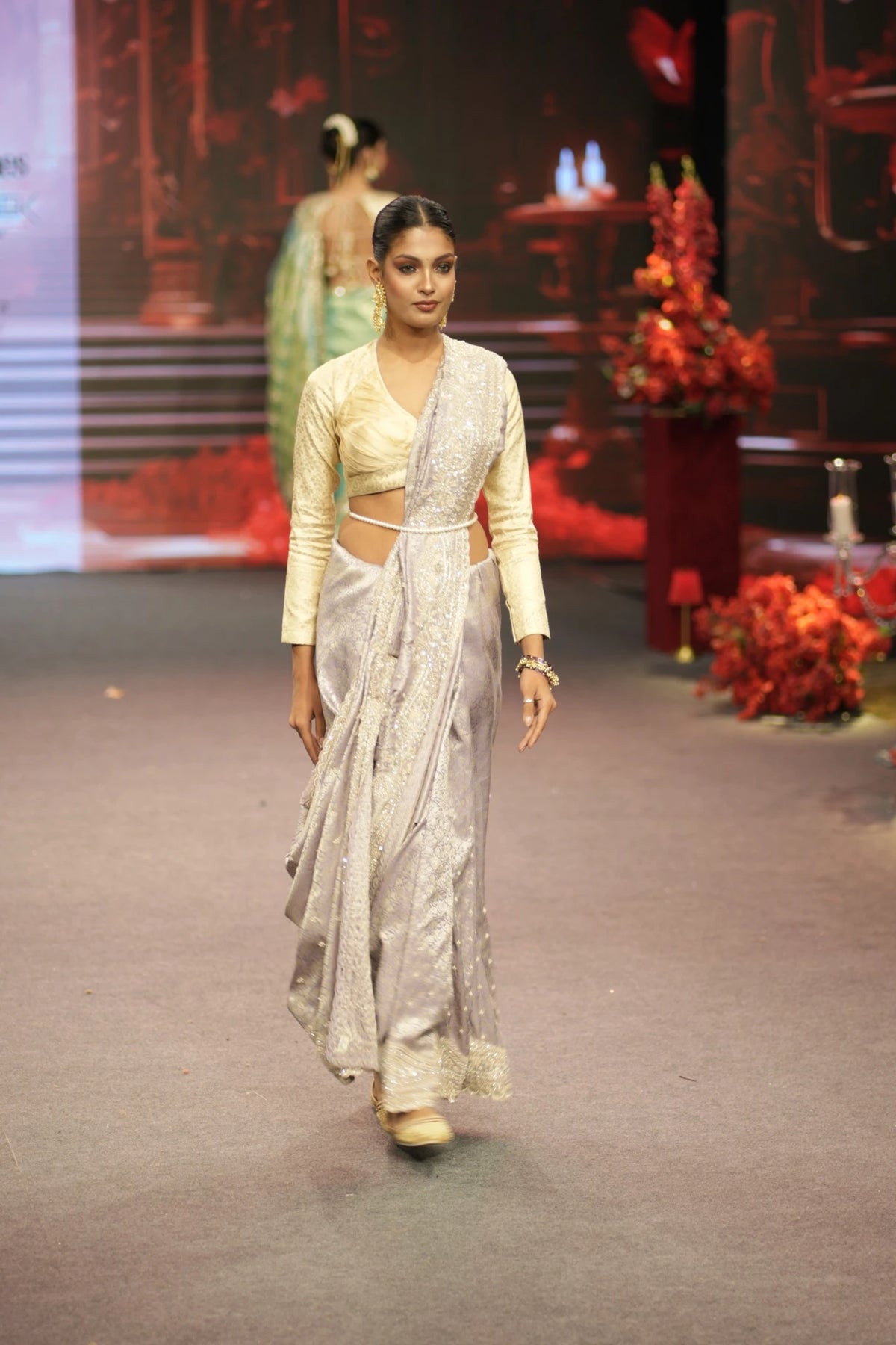 Mauve Embroidered Katan Silk Saree — photo 3 of 5