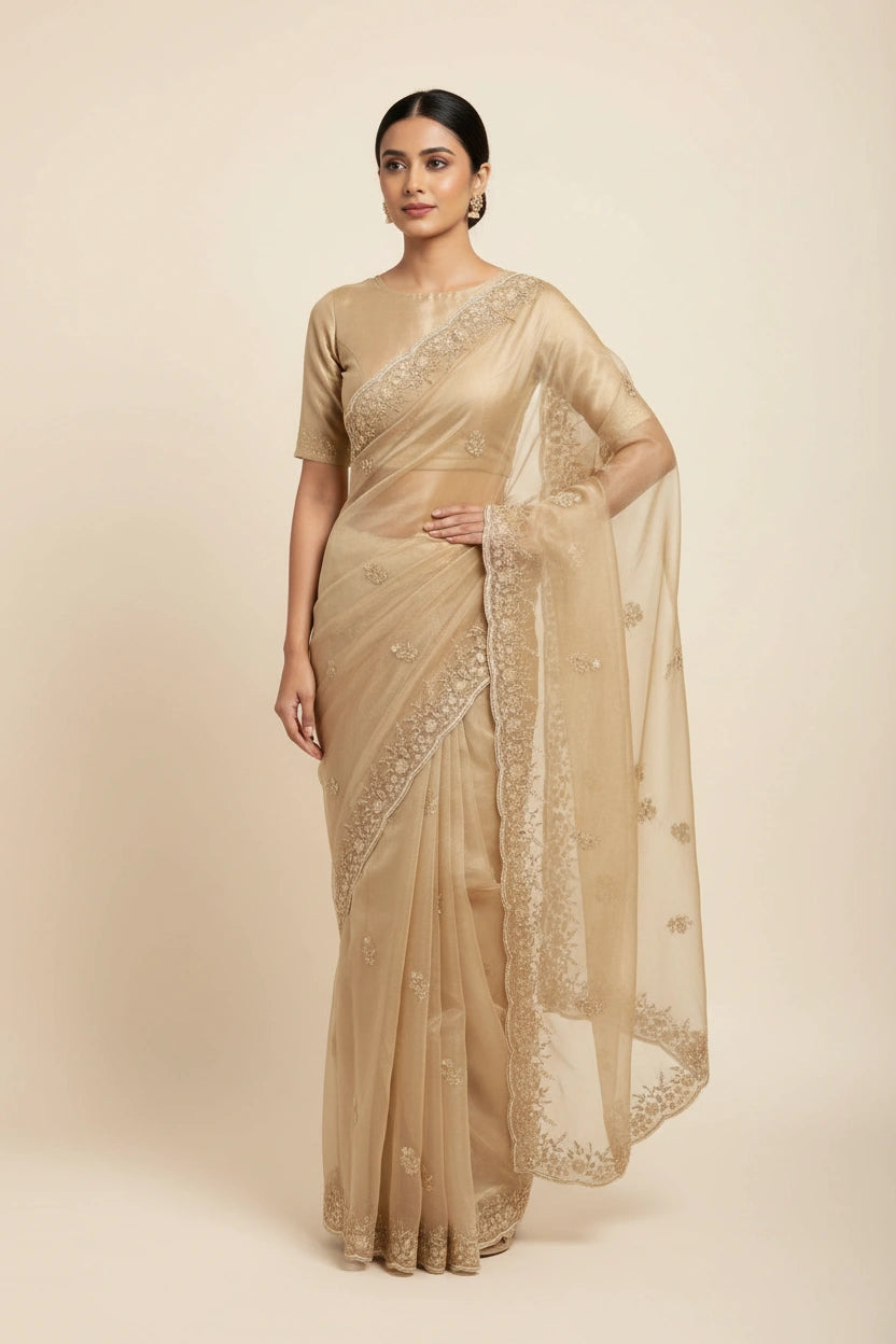 Handcrafted Tissue Embroidery Saree - Rangoli Sarees