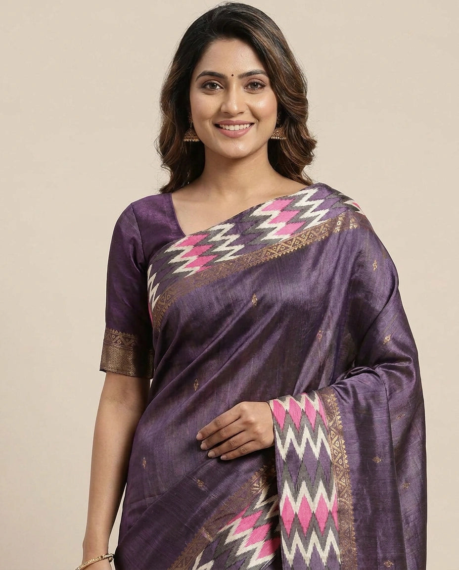 Tussar Silk Printed Saree - Rangoli India