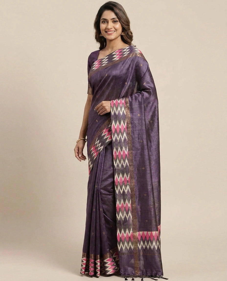 Tussar Silk Printed Saree - Rangoli India