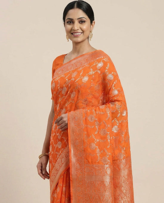 Crepe Khaddi Banarasi Saree with Woven Border - Rangoli India