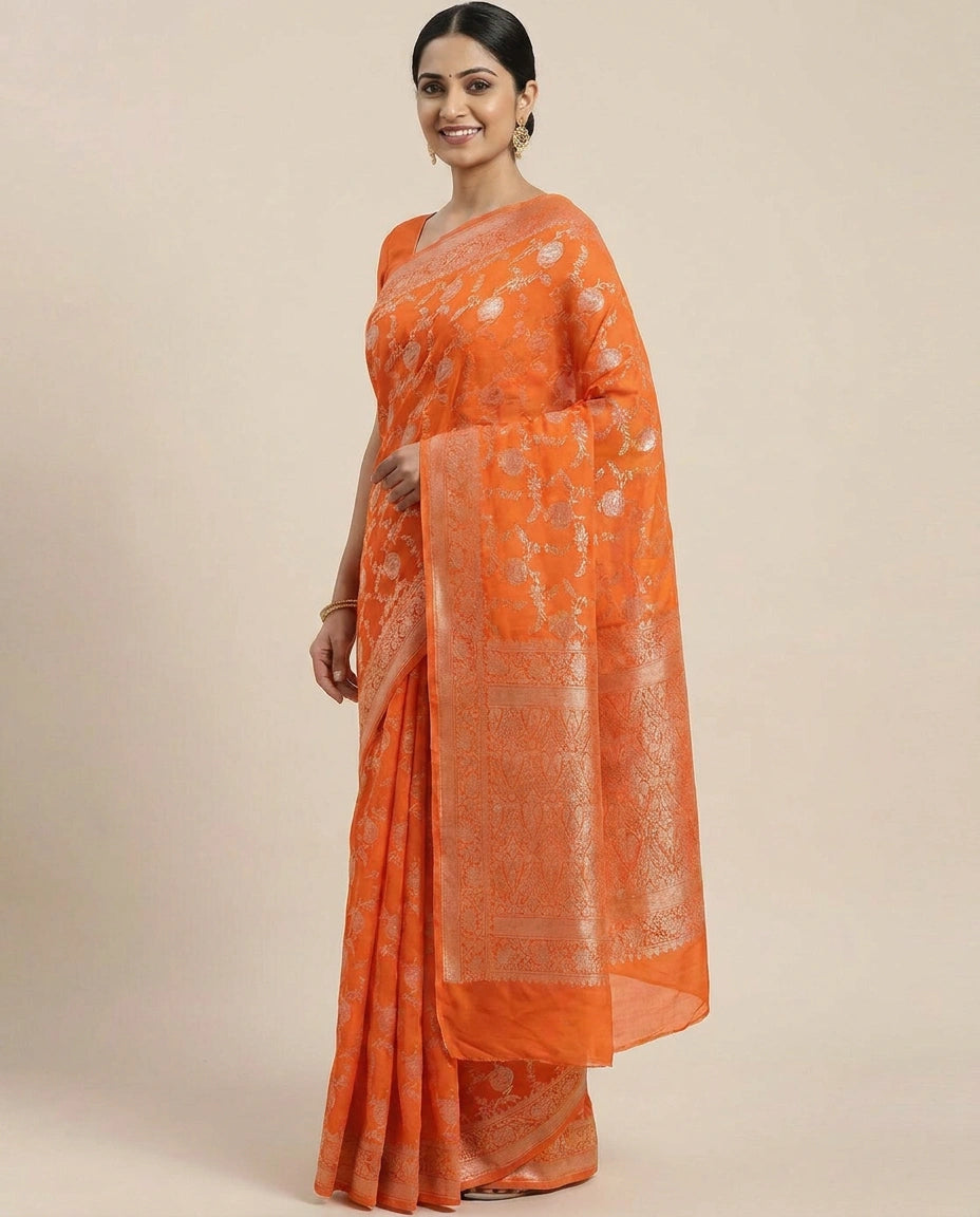 Crepe Khaddi Banarasi Saree with Woven Border - Rangoli India