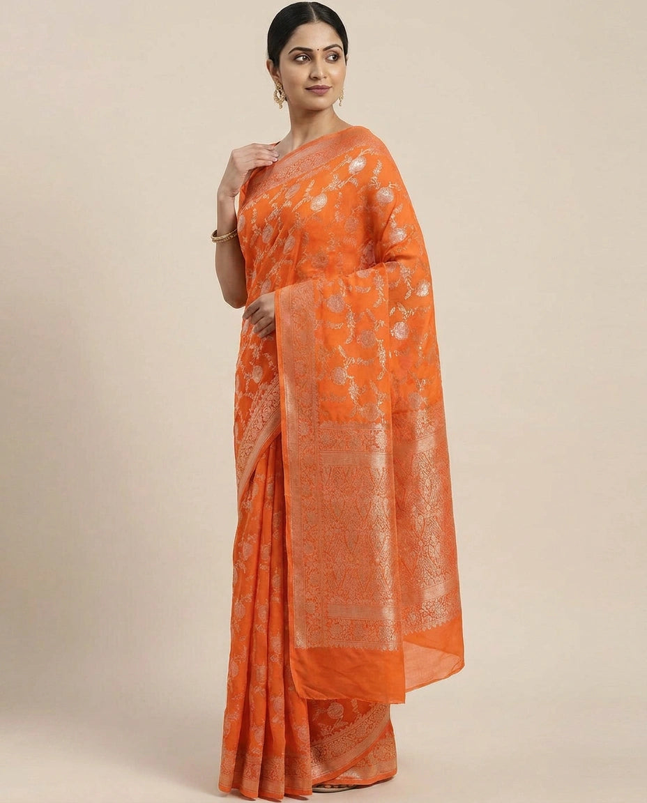 Crepe Khaddi Banarasi Saree with Woven Border - Rangoli India