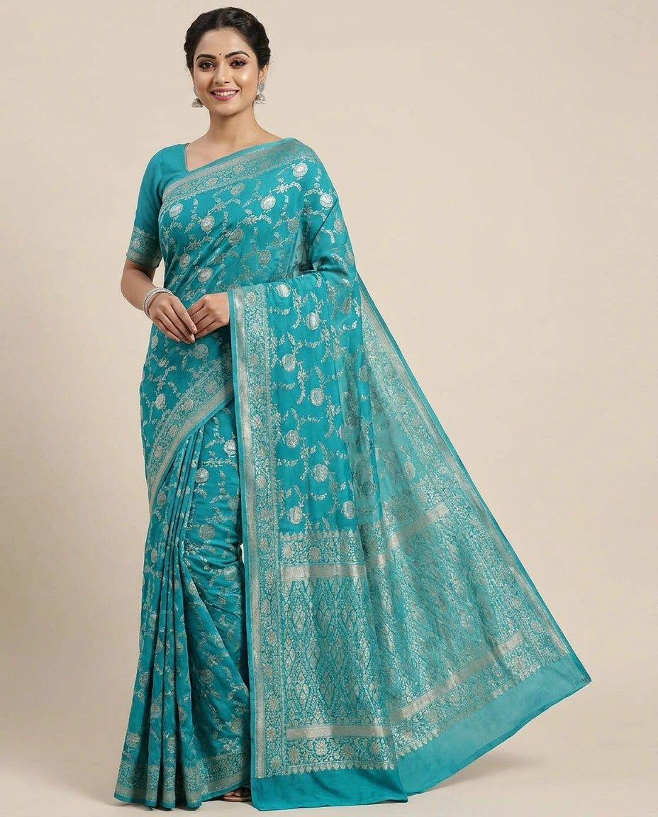 Crepe Khaddi Banarasi Saree with Woven Border - Rangoli India