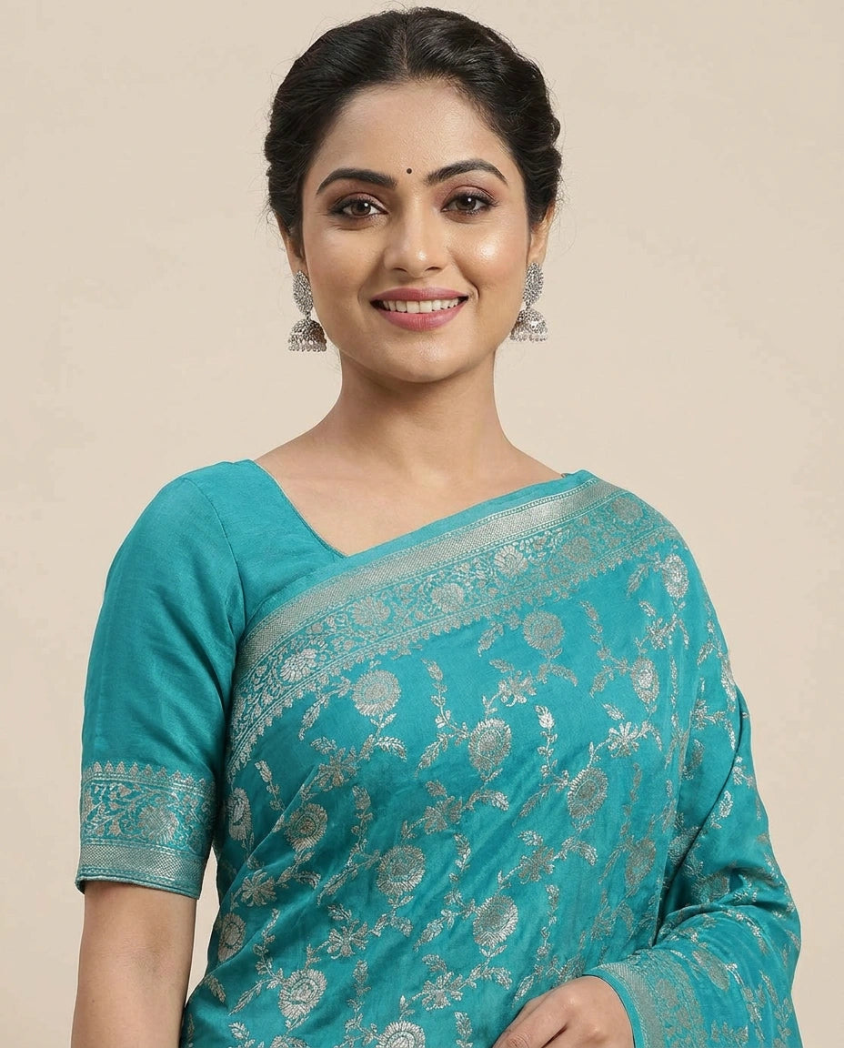 Crepe Khaddi Banarasi Saree with Woven Border - Rangoli India