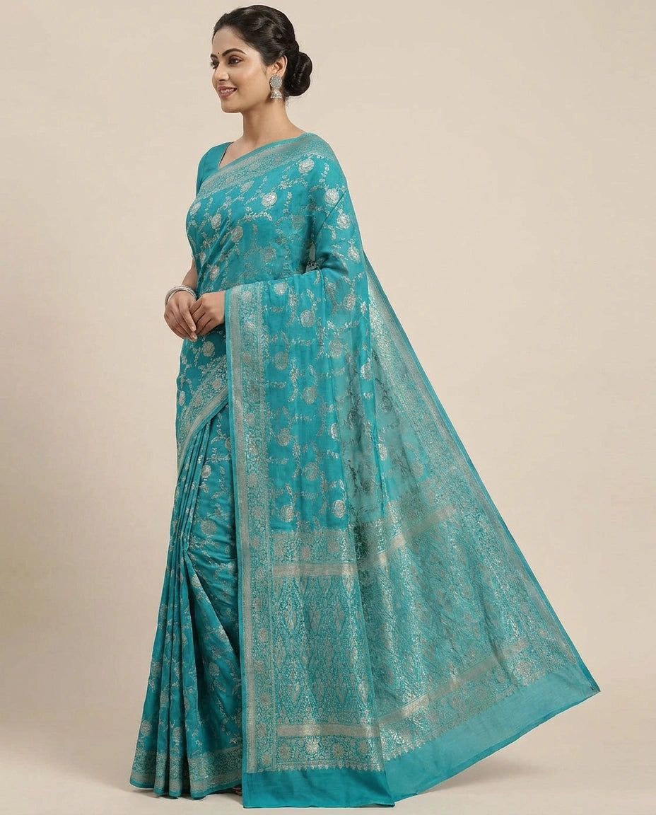 Crepe Khaddi Banarasi Saree with Woven Border - Rangoli India