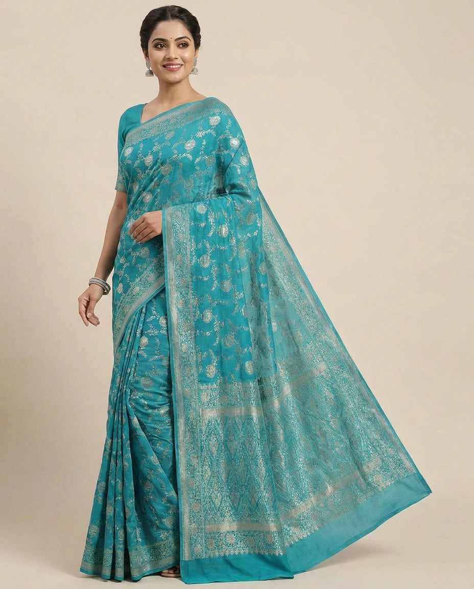 Crepe Khaddi Banarasi Saree with Woven Border - Rangoli India